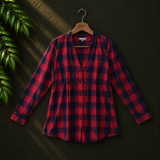 Bonnare Women's Red Check Cotton Tunic Shirt