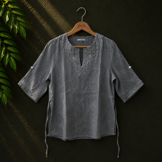 Lina Tome Women's Grey Embroidered Viscose Top
