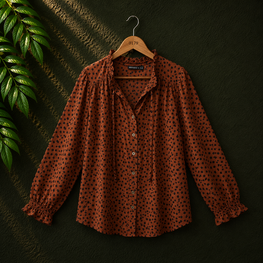 LC Waikiki Women's Brown Polka Dot Cotton Blouse