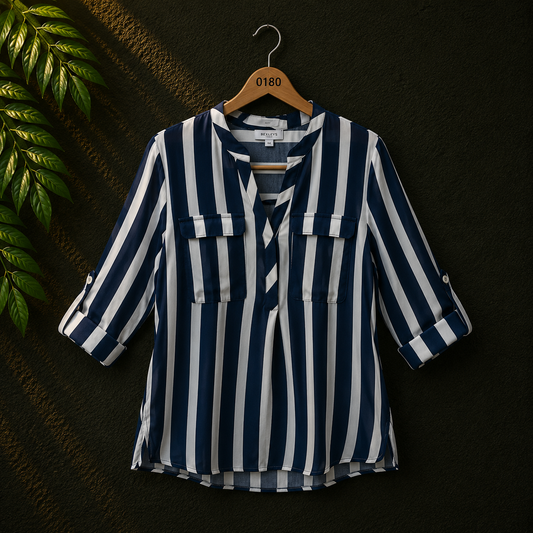 Reserved Women's Navy Stripe Viscose Blouse