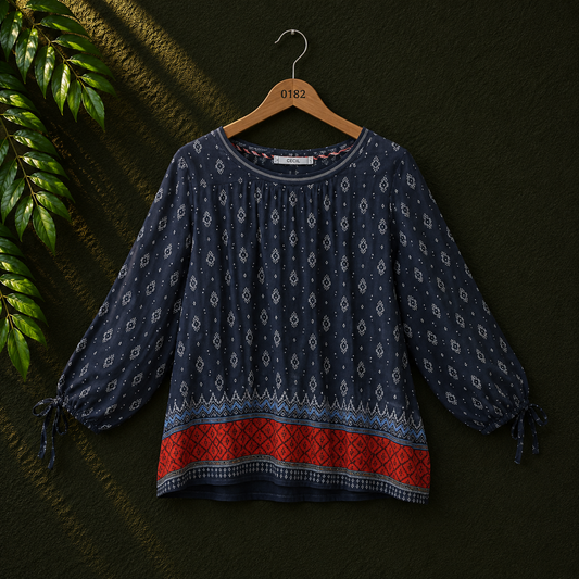 Cecil Women's Navy Printed Viscose Top