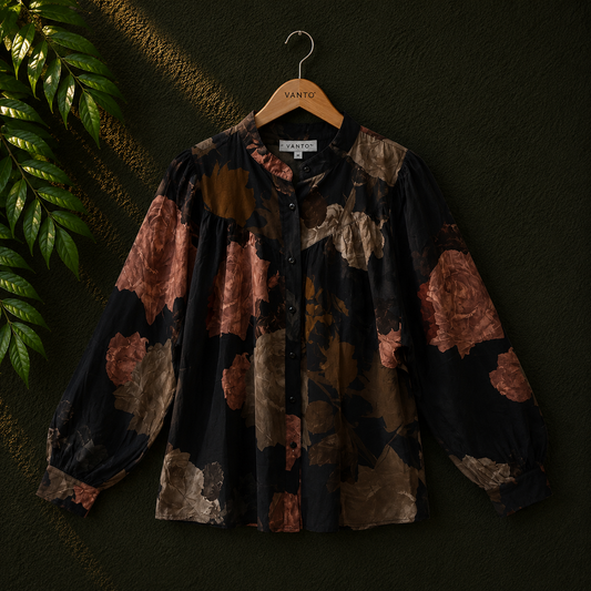 Vanto Women's Black Floral Viscose Blouse