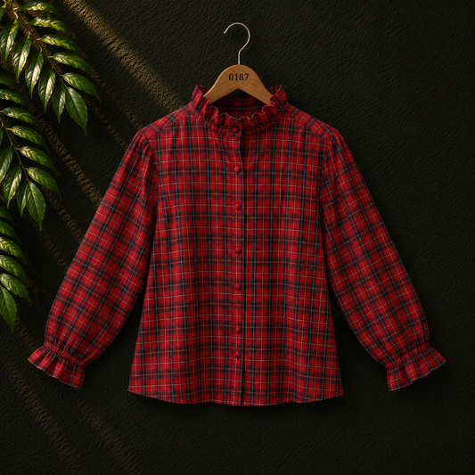 Bonnare Women's Red Check Cotton Blouse