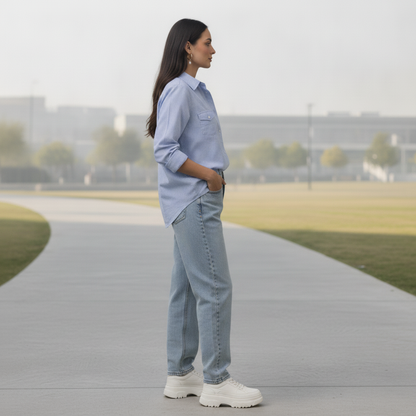 Yessica Blue Pinstripe Cotton Button-Down Shirt | BONNARE