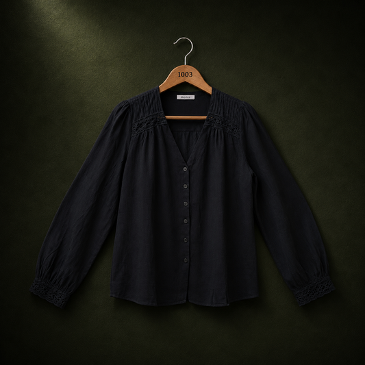 Majolica Black Cotton Button-Down Shirt | BONNARE