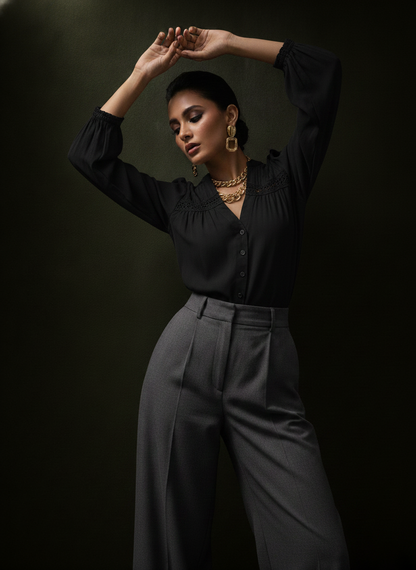 Majolica Black Cotton Button-Down Shirt | BONNARE