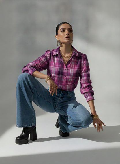 BPC Green Cotton Checked Shirt | BONNARE