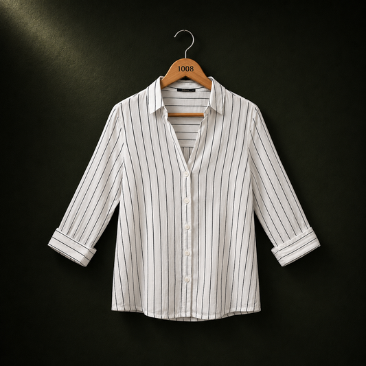 Bershka White Pinstripe Georgette Shirt | BONNARE