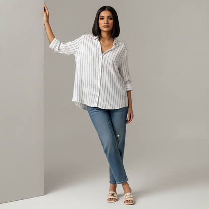Bershka White Pinstripe Georgette Shirt | BONNARE