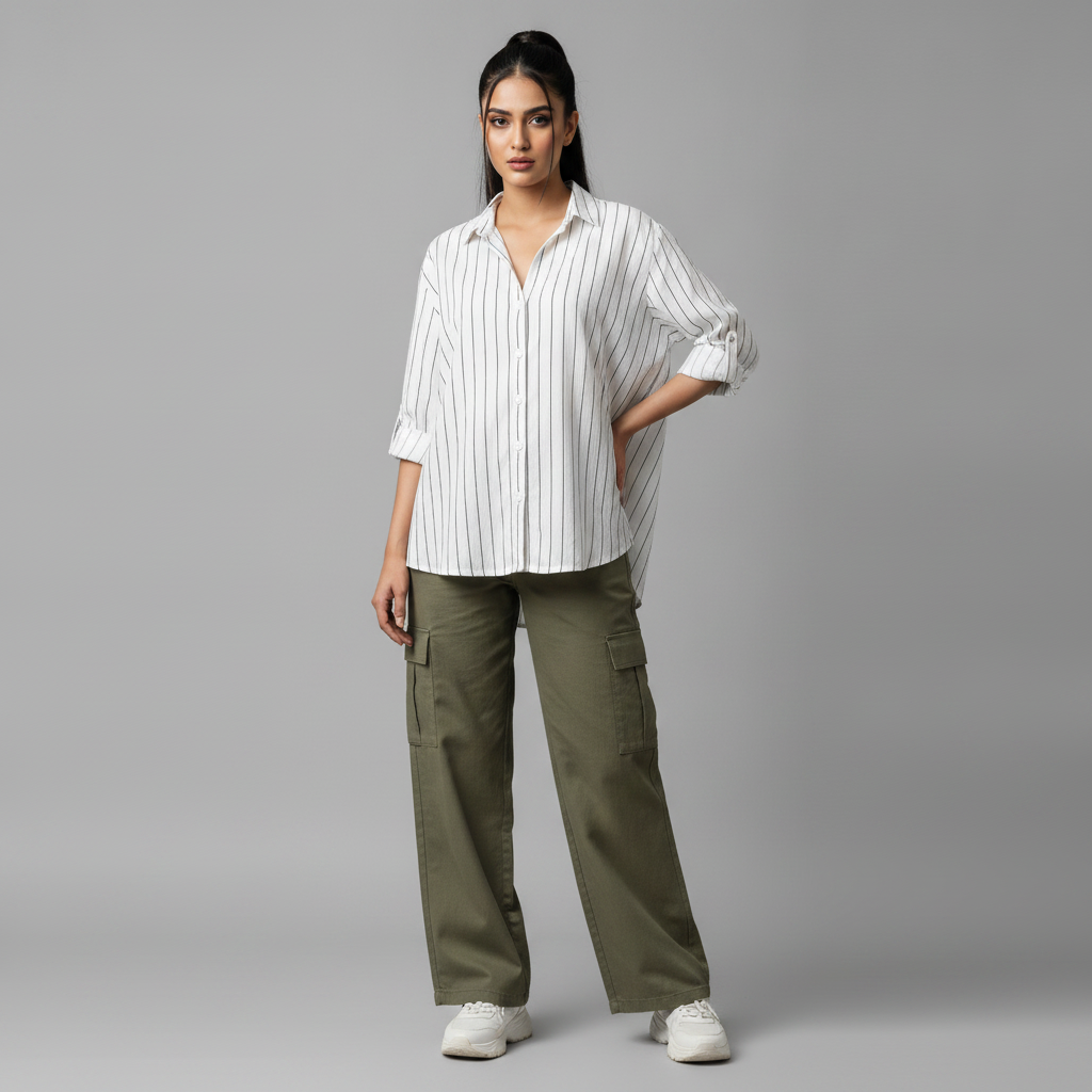 Bershka White Pinstripe Georgette Shirt | BONNARE
