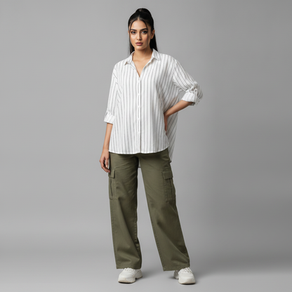 Bershka White Pinstripe Georgette Shirt | BONNARE