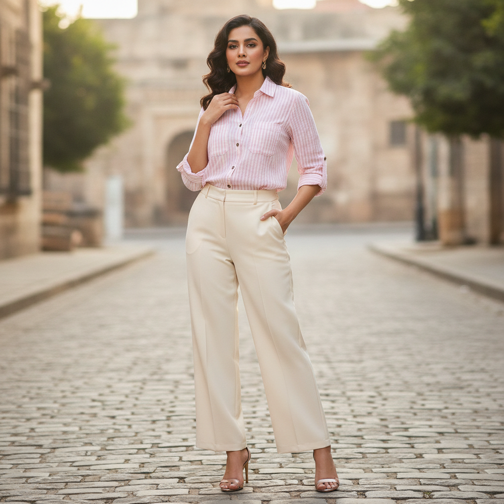 Gina Pink Stripe Viscose Button-Down Shirt | BONNARE