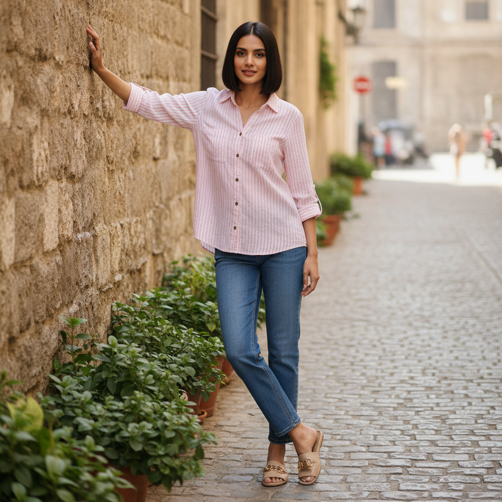 Gina Pink Stripe Viscose Button-Down Shirt | BONNARE