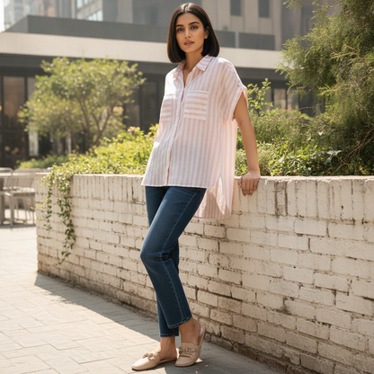 Ever Me Pink Striped Cotton Shirt