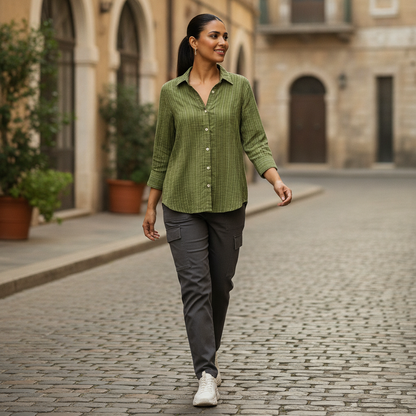 Bonnita Olive Green Textured Viscose Shirt