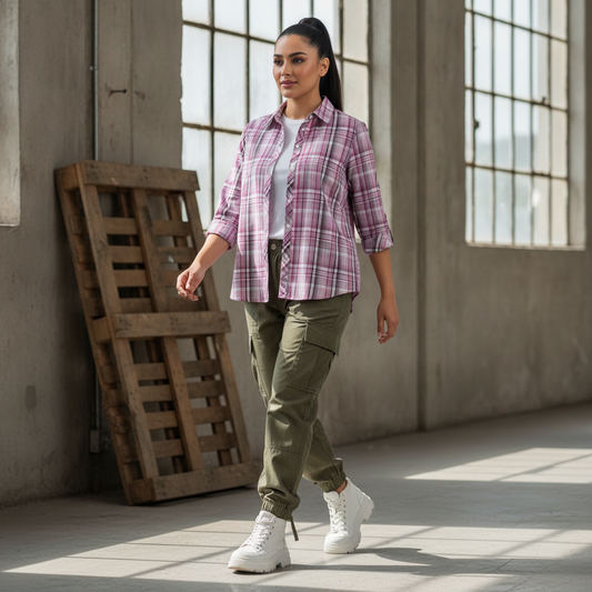 M Collection Pink Check Cotton Shirt
