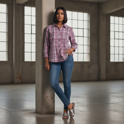M Collection Pink Check Cotton Shirt