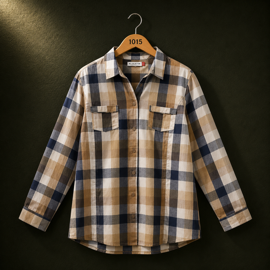 Out Fit Beige & Navy Check Cotton Shirt
