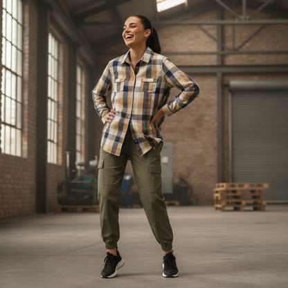 Out Fit Beige & Navy Check Cotton Shirt