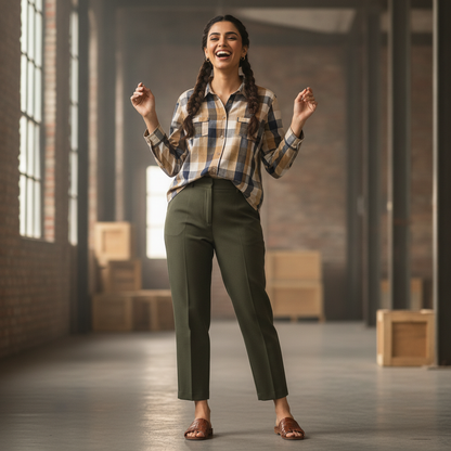 Out Fit Beige & Navy Check Cotton Shirt