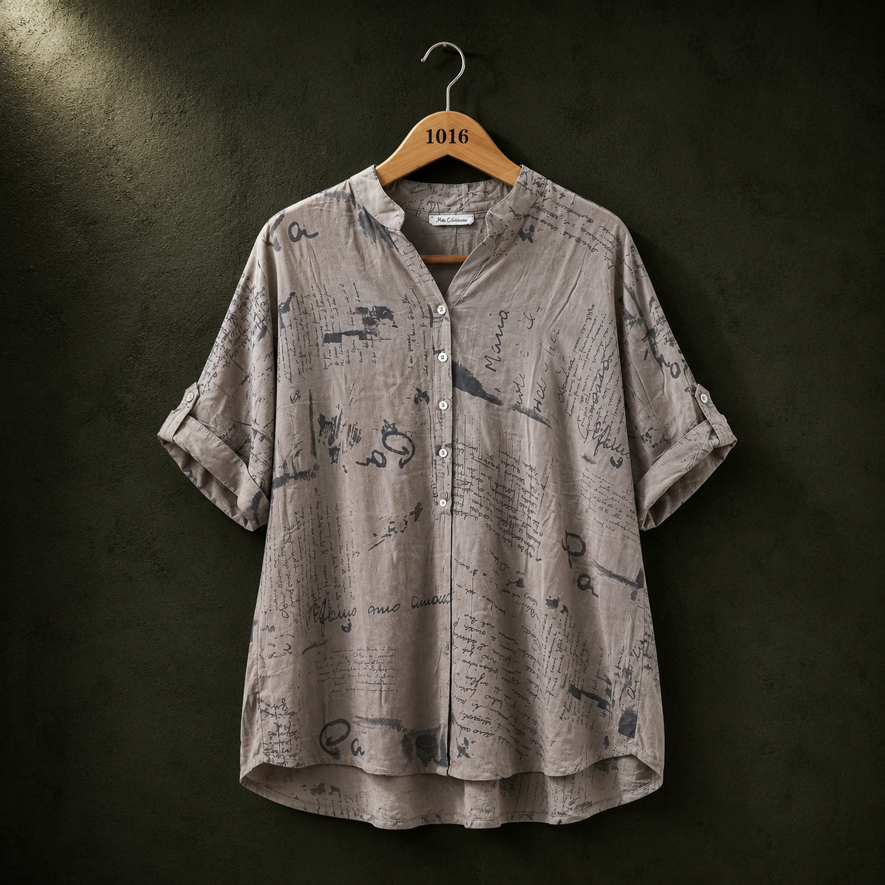 Eccentrica Grey Script Print Georgette Shirt