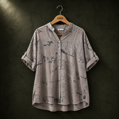 Eccentrica Grey Script Print Georgette Shirt