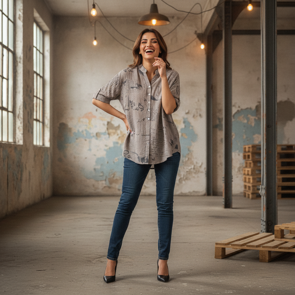 Eccentrica Grey Script Print Georgette Shirt
