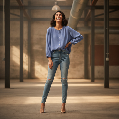Via Appia Due Blue Printed Viscose Blouse
