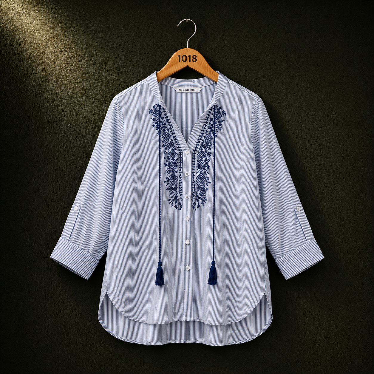 Christian Berg Blue Striped Embroidered Cotton Shirt
