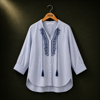 Christian Berg Blue Striped Embroidered Cotton Shirt
