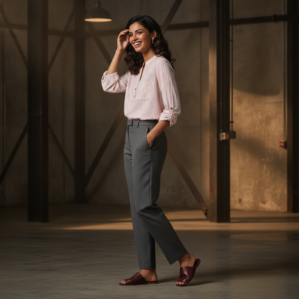 Yessica Pink Striped Cotton Blouse