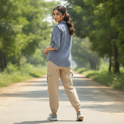 BONNITA Blue Gingham Cotton Button-Up Shirt for Women | BONNARE