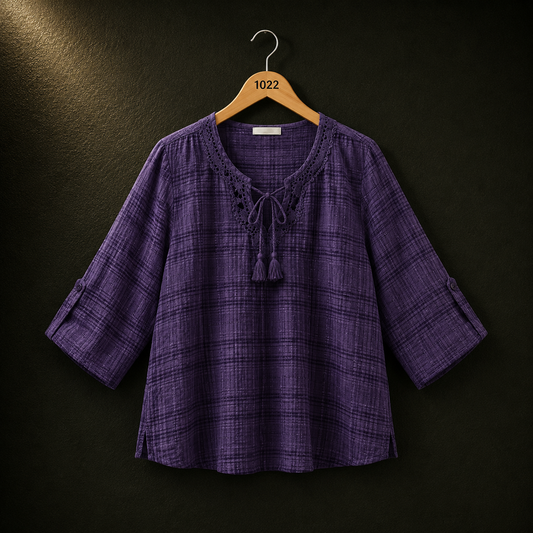BONNITA Purple Cotton Embroidered Tunic Top for Women | BONNARE