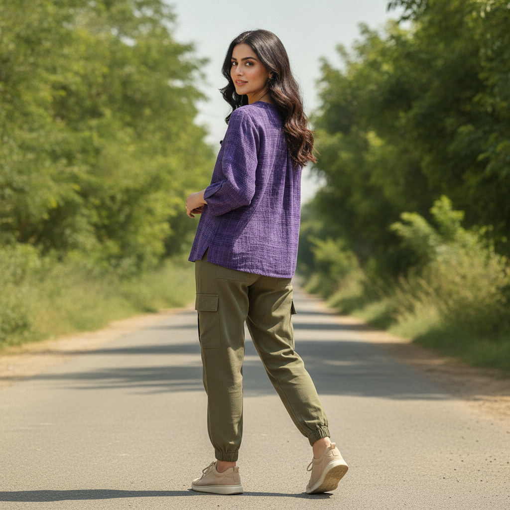 BONNITA Purple Cotton Embroidered Tunic Top for Women | BONNARE