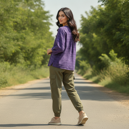 BONNITA Purple Cotton Embroidered Tunic Top for Women | BONNARE