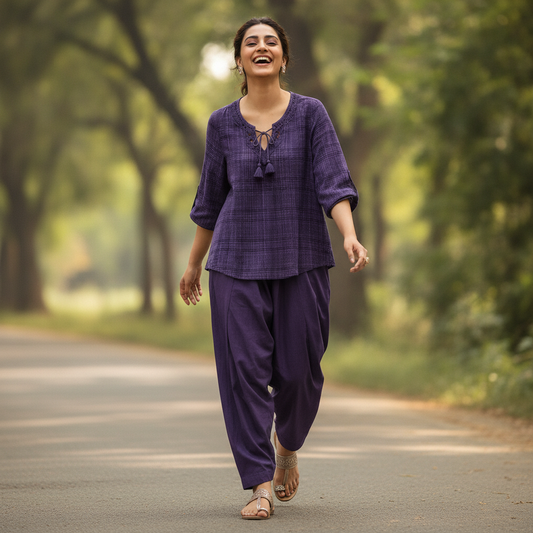 BONNITA Purple Cotton Embroidered Tunic Top for Women | BONNARE