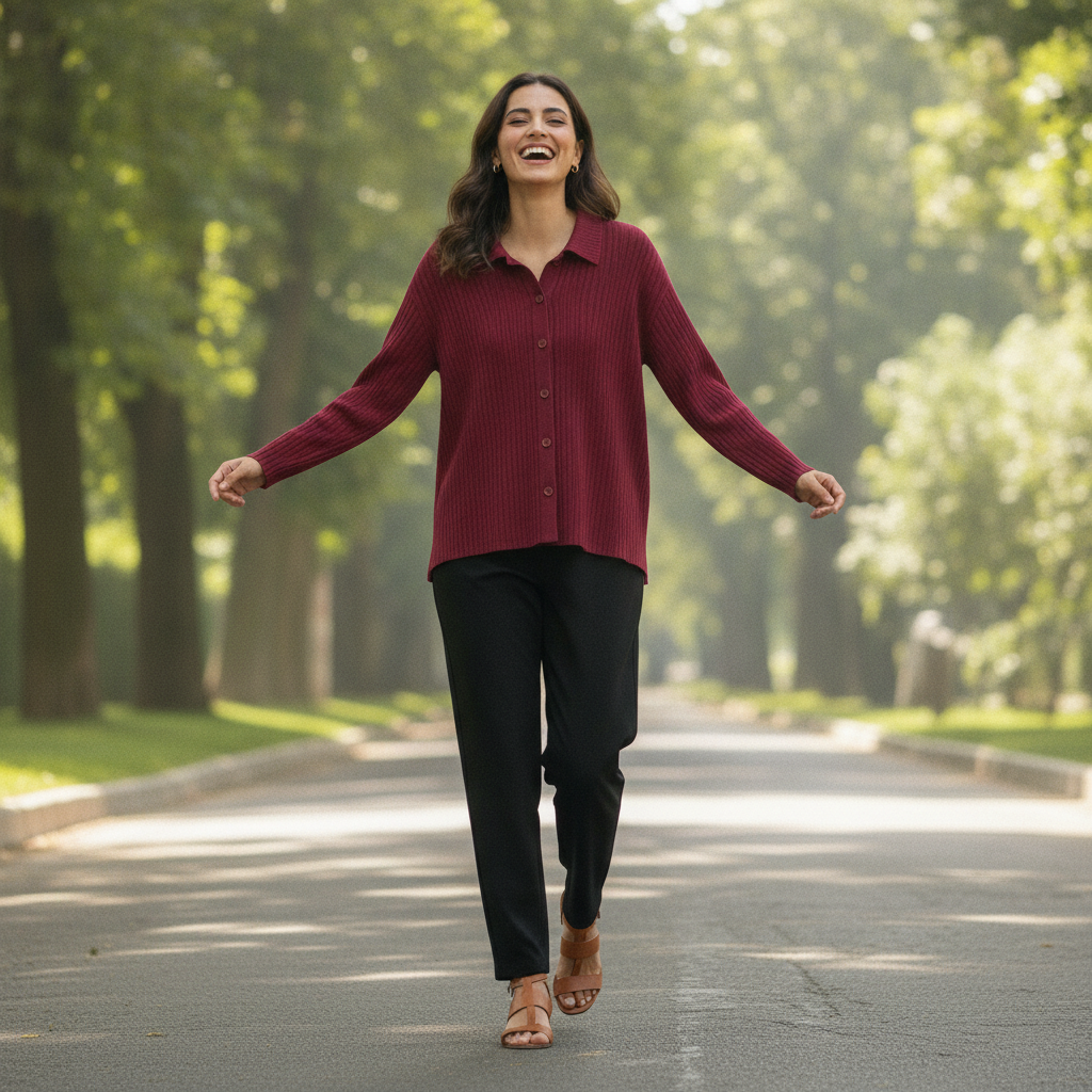 THANHMINH Burgundy Ribbed Button-Up Shirt for Women | BONNARE