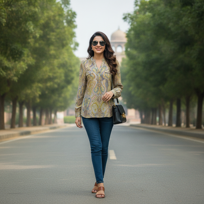 Emily Paisley Print Cotton Blouse for Women | BONNARE