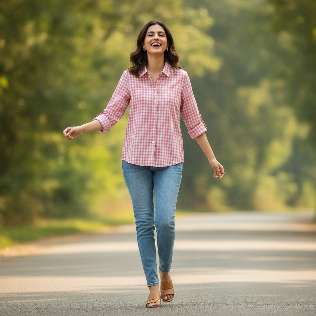 Marco Polo Pink Check Cotton Shirt for Women | BONNARE
