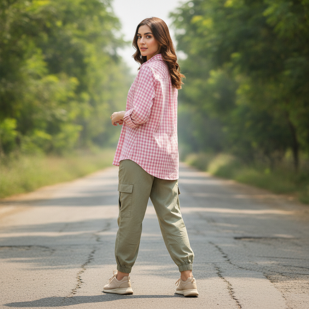 Marco Polo Pink Check Cotton Shirt for Women | BONNARE