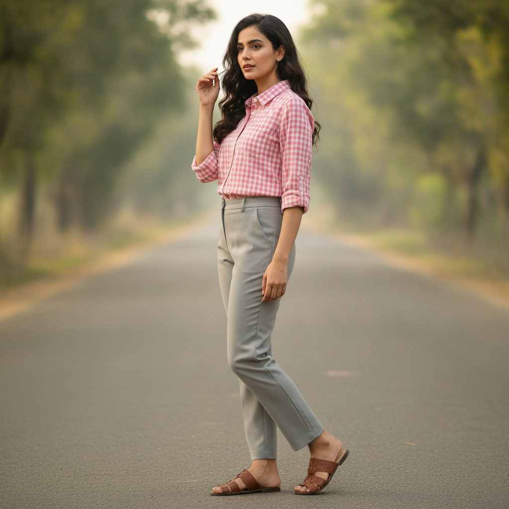 Marco Polo Pink Check Cotton Shirt for Women | BONNARE