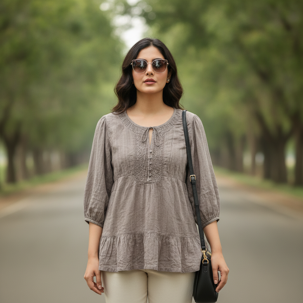 Promode Embroidered Cotton Peplum Blouse for Women | BONNARE