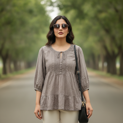Promode Embroidered Cotton Peplum Blouse for Women | BONNARE