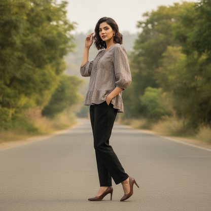 Promode Embroidered Cotton Peplum Blouse for Women | BONNARE