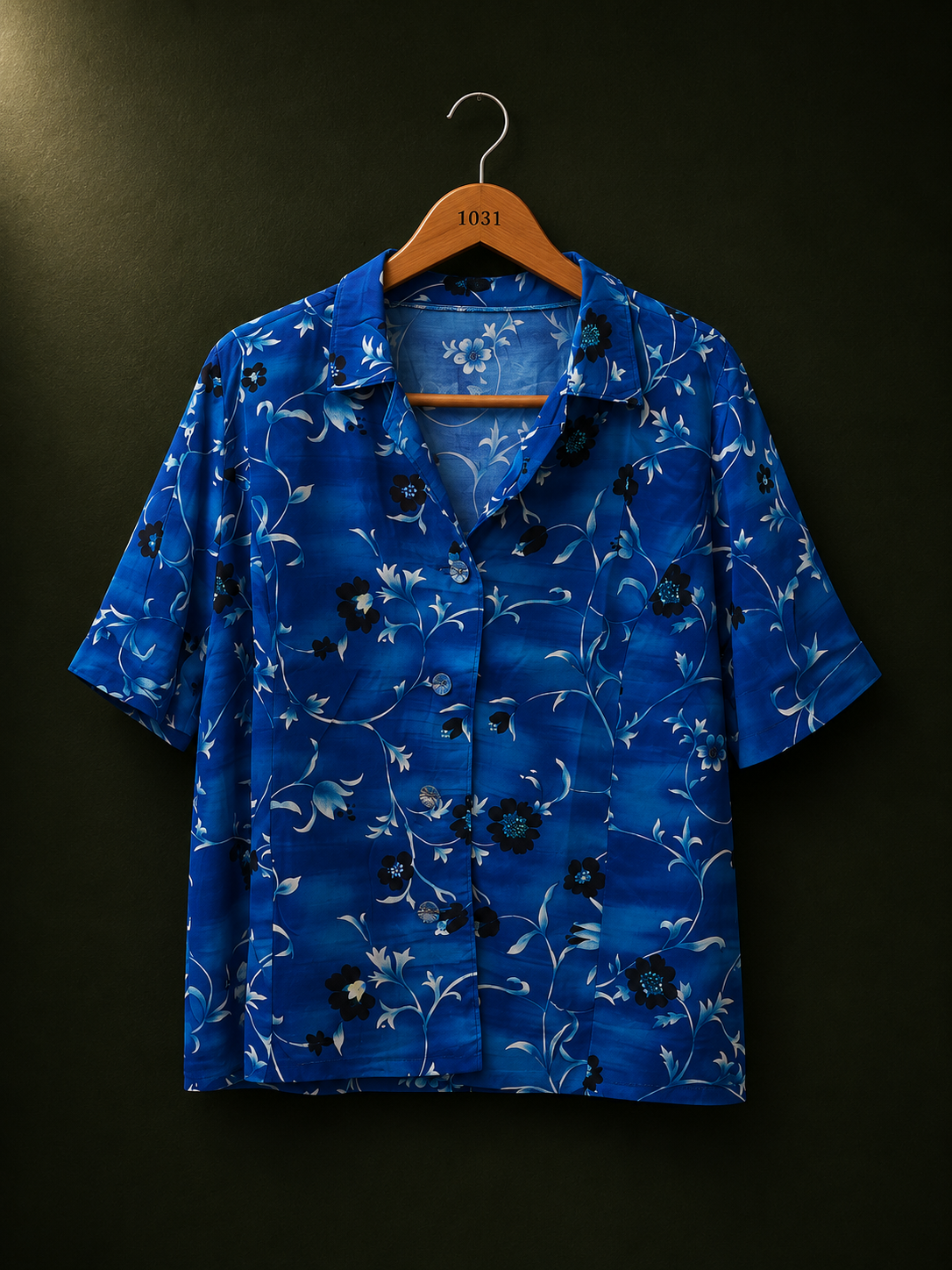 BONNARE Blue Floral Button-Up Cotton Shirt for Women