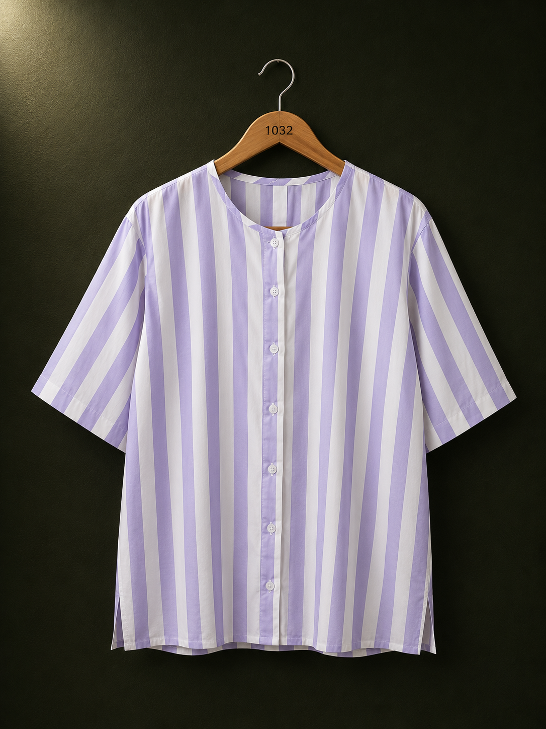 BONNARE Lavender & White Vertical Stripe Cotton Shirt for Women