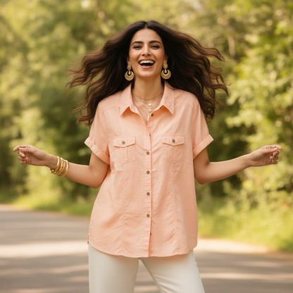 Bexleys Peach Utility Cotton Shirt for Women