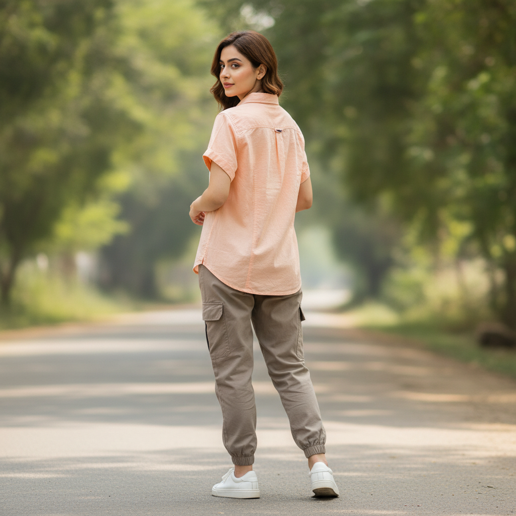 Bexleys Peach Utility Cotton Shirt for Women