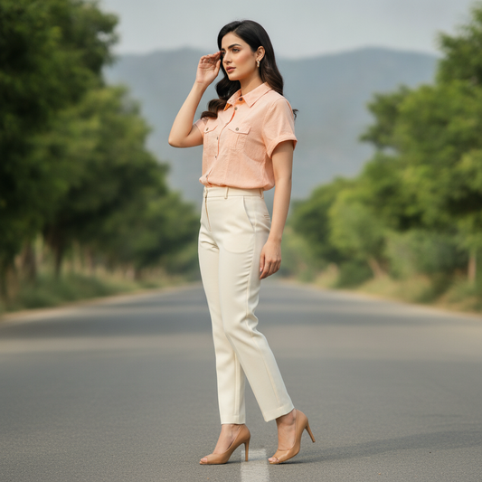 Bexleys Peach Utility Cotton Shirt for Women