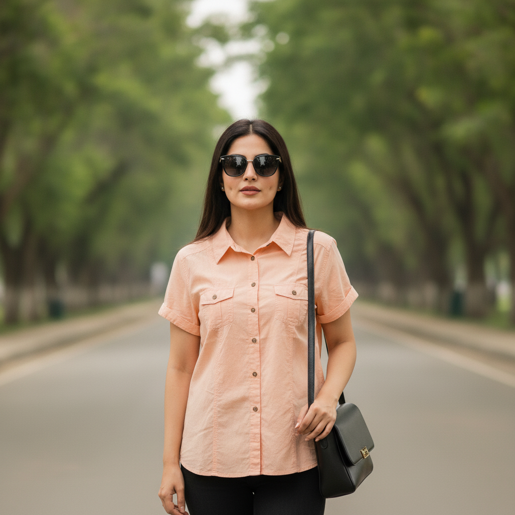 Bexleys Peach Utility Cotton Shirt for Women